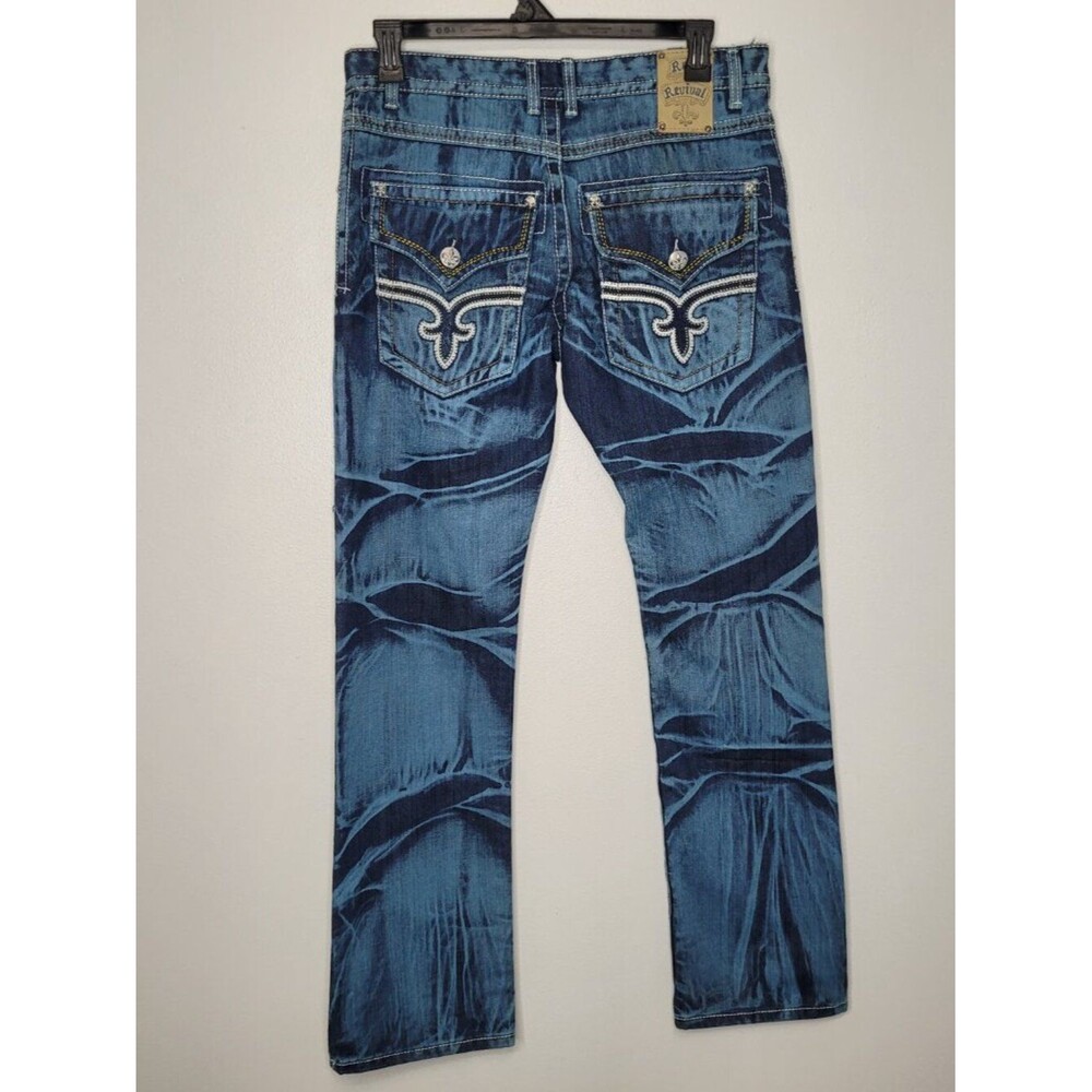 Rock Revival Tate men's blue tie dye straight grunge party jeans size 34